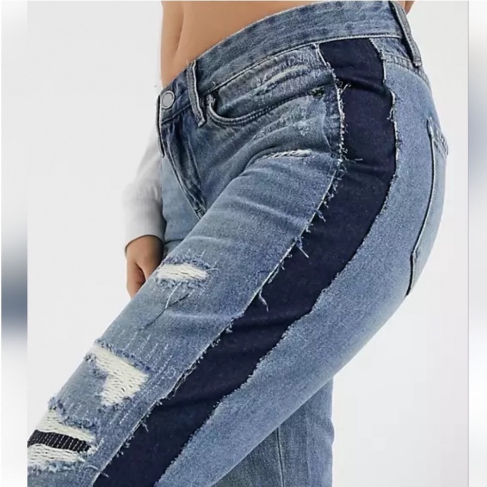 Blank NYC Crop Girlfriend Distressed Tuxedo Stripe Jeans Blue 24(runs large)
